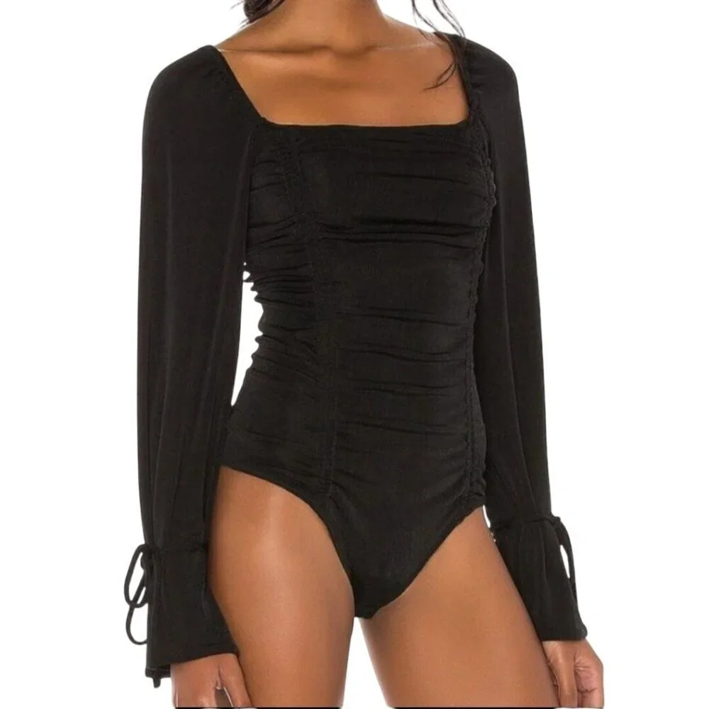 Free People Intimately Free NWT Meant To Be Ruched Black Bodysuit Size XS